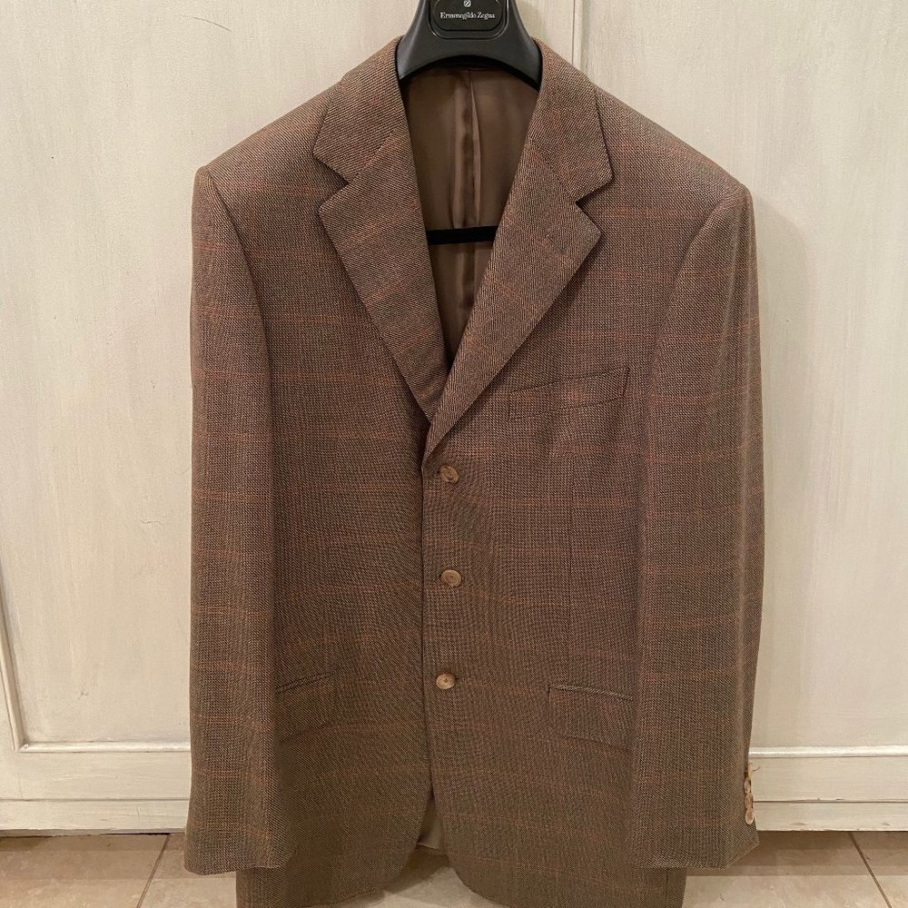 Ermenegildo Zegna tailored brown checked wool 3-button suit jacket